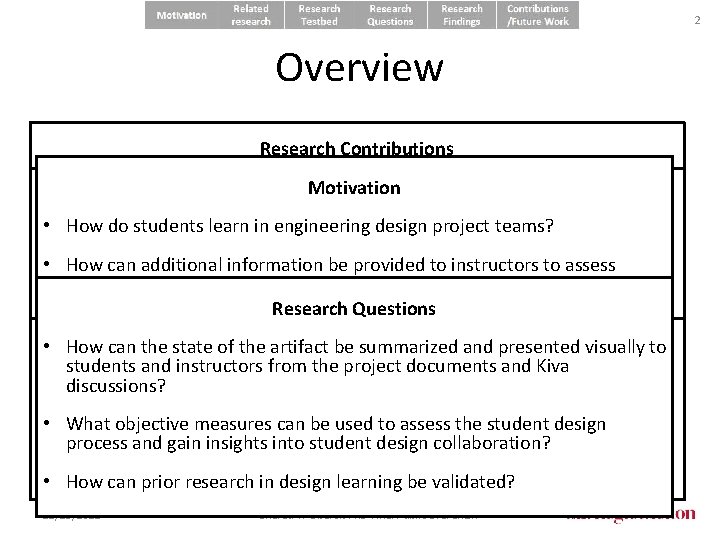 2 Overview • Motivation Research Contributions Related • • An automatedresearch mechanism to visualize