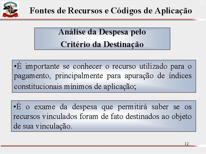 Fontes de Recursos e Códigos de Aplicação Análise da Despesa pelo Critério da Destinação