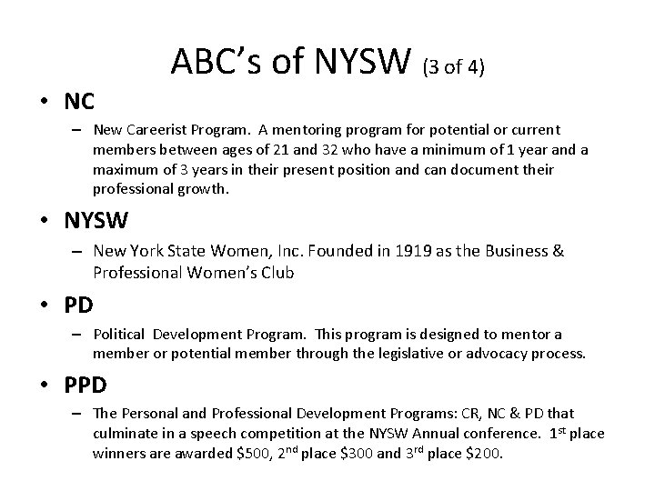  • NC ABC’s of NYSW (3 of 4) – New Careerist Program. A