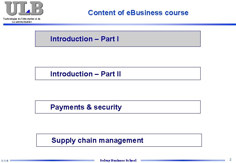 Content of e. Business course Technologies de l’information et de La communication Introduction –