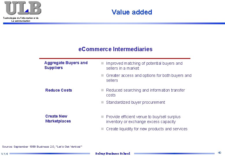Value added Technologies de l’information et de La communication e. Commerce Intermediaries Aggregate Buyers