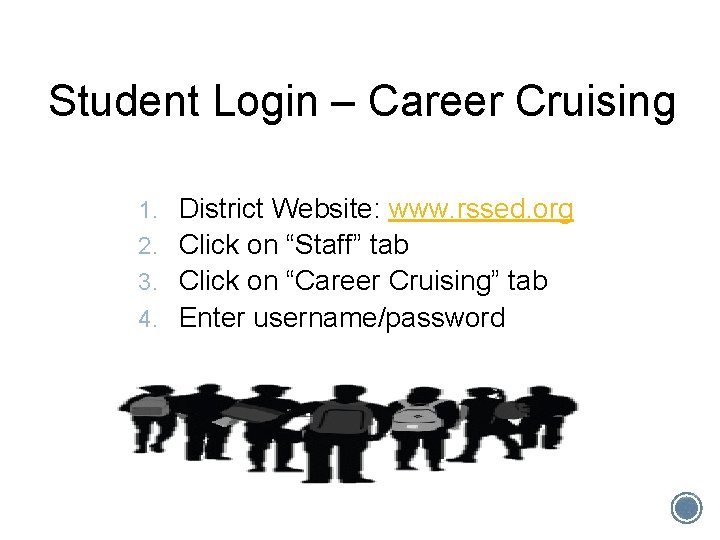 Student Login – Career Cruising 1. 2. 3. 4. District Website: www. rssed. org