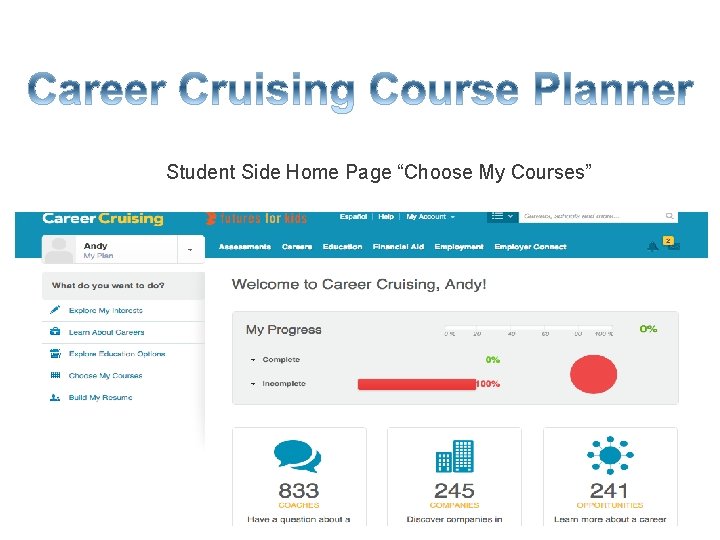 Student Side Home Page “Choose My Courses” 