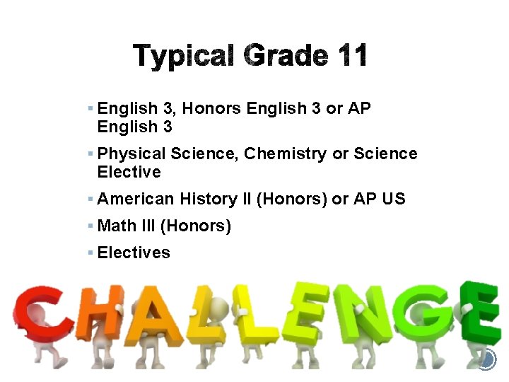 § English 3, Honors English 3 or AP English 3 § Physical Science, Chemistry