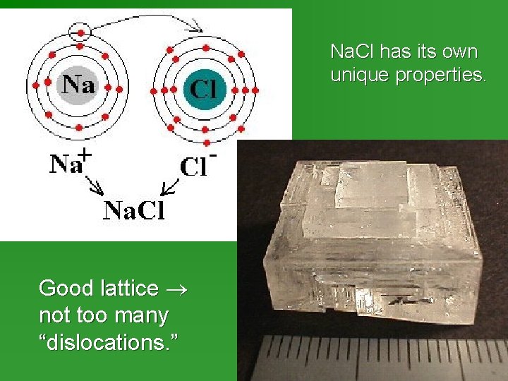 Na. Cl has its own unique properties. Good lattice not too many “dislocations. ”
