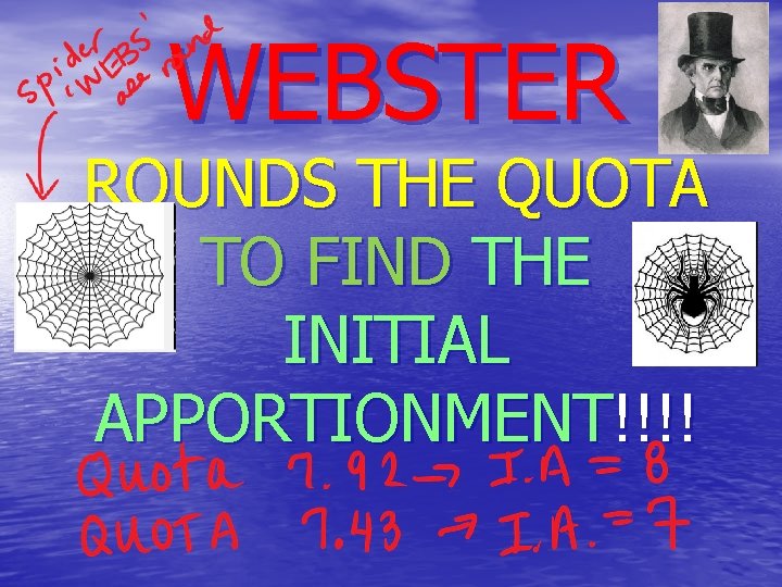 WEBSTER ROUNDS THE QUOTA TO FIND THE INITIAL APPORTIONMENT!!!! 
