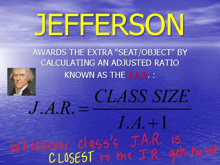 JEFFERSON AWARDS THE EXTRA “SEAT/OBJECT” BY CALCULATING AN ADJUSTED RATIO KNOWN AS THE J.