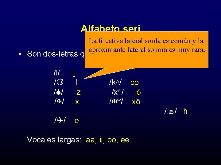 Alfabeto seri La fricativa lateral sorda es común y la aproximante lateral sonora es