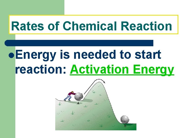 Rates of Chemical Reaction Energy is needed to start reaction: Activation Energy 
