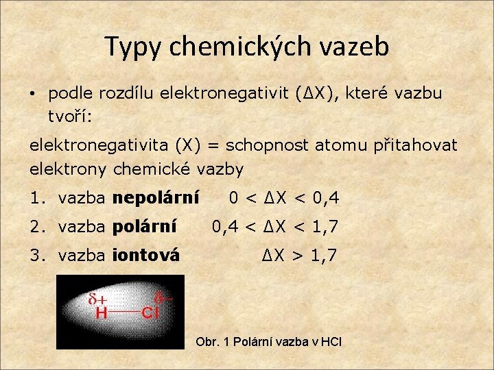 Typy chemických vazeb • podle rozdílu elektronegativit (∆X), které vazbu tvoří: elektronegativita (X) =
