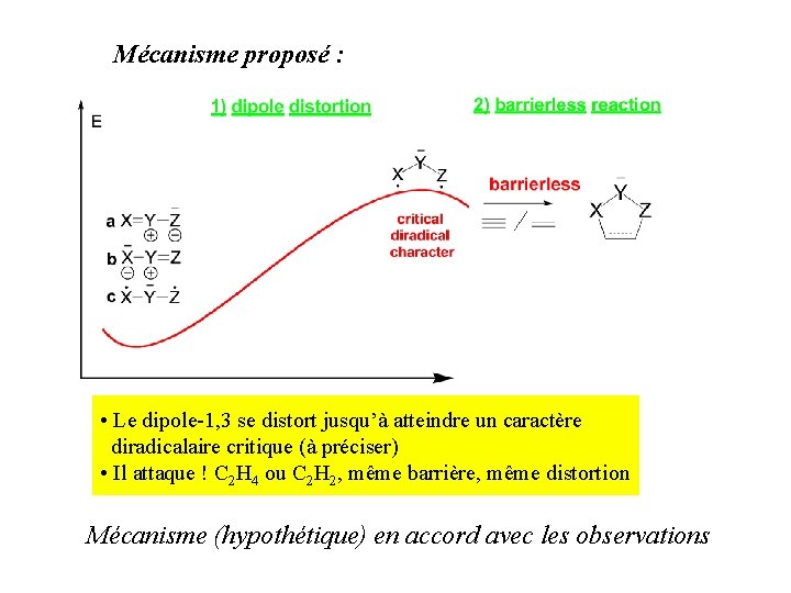 Mécanisme proposé : • Le dipole-1, 3 se distort jusqu’à atteindre un caractère diradicalaire