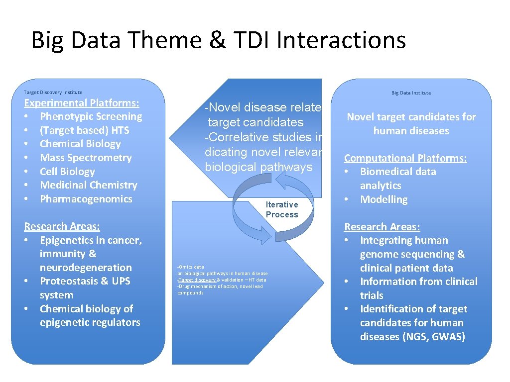 Big Data Theme & TDI Interactions Target Discovery Institute Experimental Platforms: • Phenotypic Screening