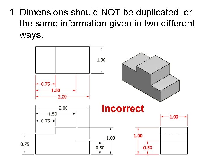 1. Dimensions should NOT be duplicated, or the same information given in two different