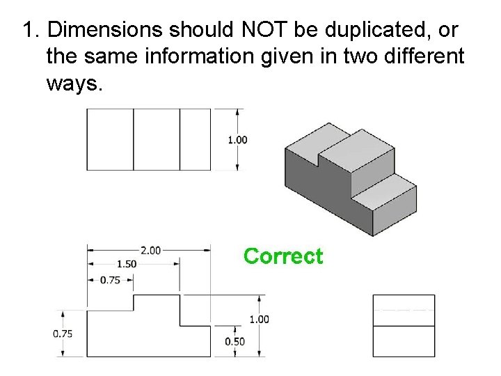 1. Dimensions should NOT be duplicated, or the same information given in two different