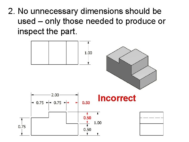 2. No unnecessary dimensions should be used – only those needed to produce or