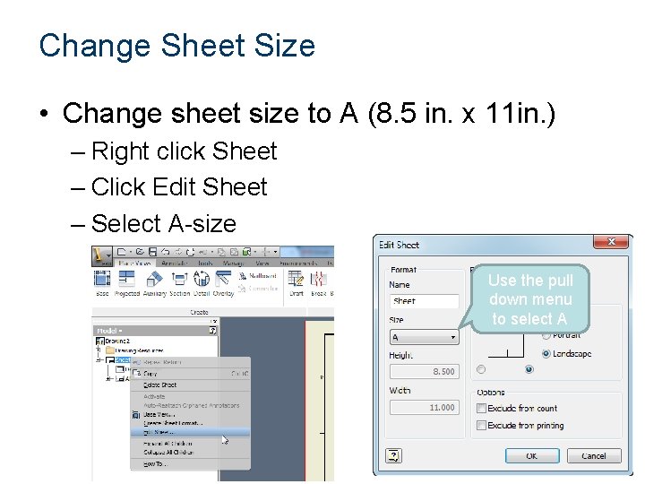 Change Sheet Size • Change sheet size to A (8. 5 in. x 11