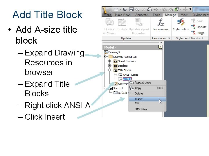 Add Title Block • Add A-size title block – Expand Drawing Resources in browser