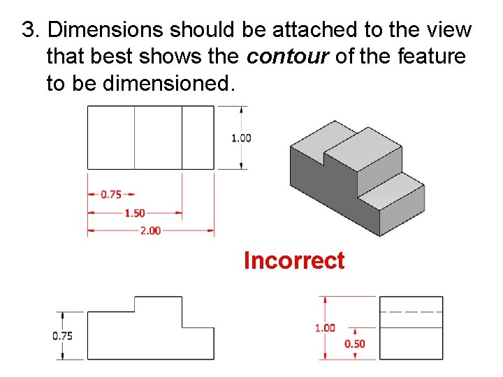 3. Dimensions should be attached to the view that best shows the contour of