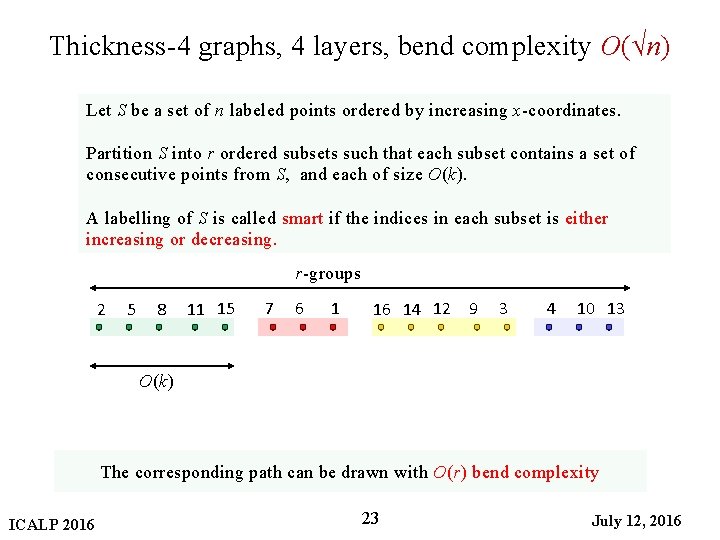 Thickness-4 graphs, 4 layers, bend complexity O(√n) Let S be a set of n