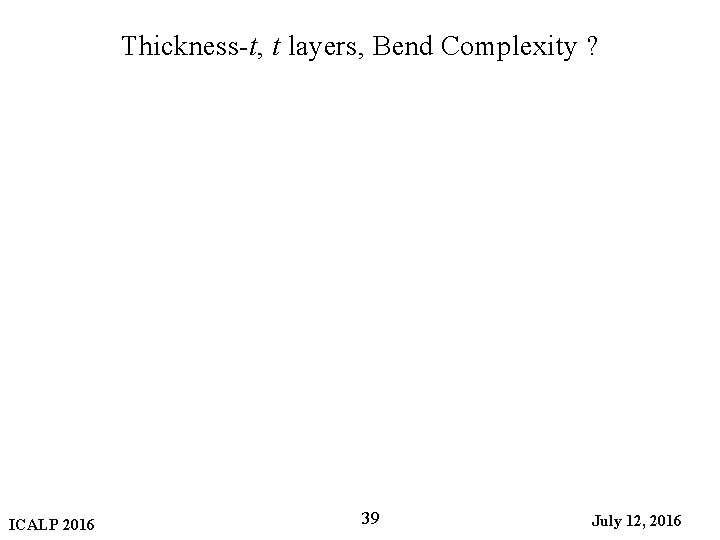 Thickness-t, t layers, Bend Complexity ? ICALP 2016 39 July 12, 2016 