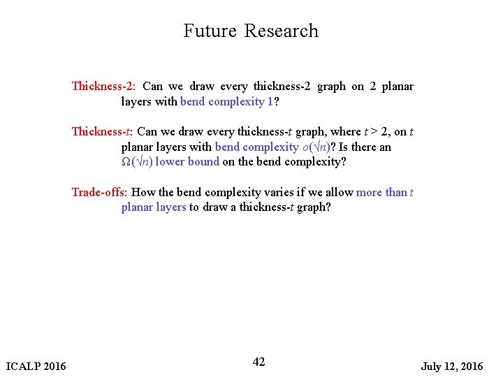 Future Research Thickness-2: Can we draw every thickness-2 graph on 2 planar layers with