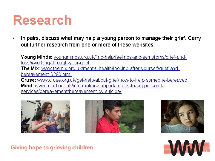 Research • In pairs, discuss what may help a young person to manage their