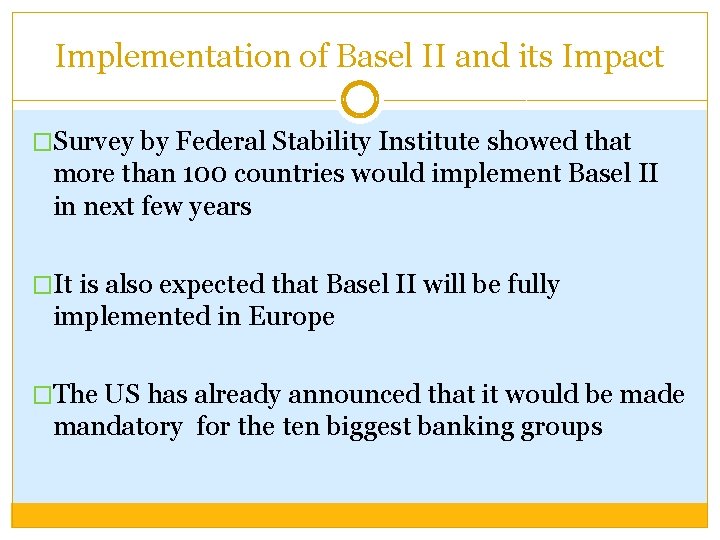 Implementation of Basel II and its Impact �Survey by Federal Stability Institute showed that