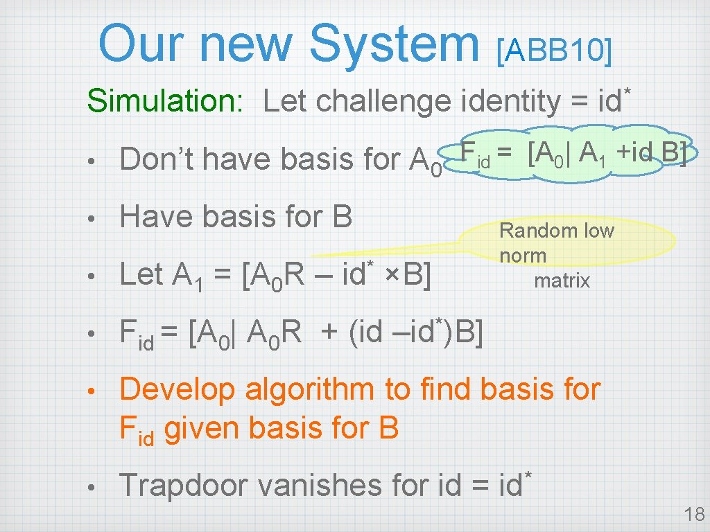 Our new System [ABB 10] Simulation: Let challenge identity = * id • Don’t