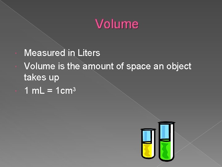 Volume Measured in Liters Volume is the amount of space an object takes up