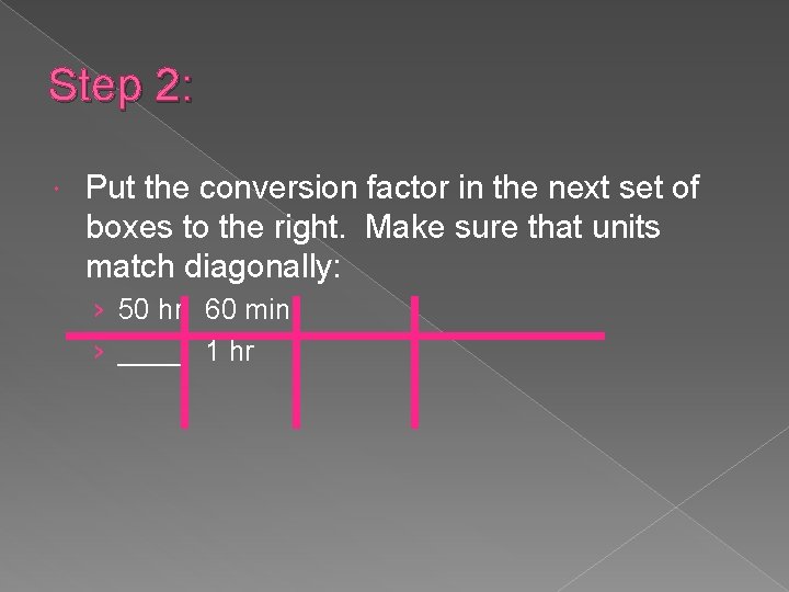 Step 2: Put the conversion factor in the next set of boxes to the