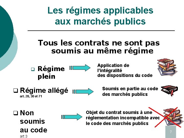 Les régimes applicables aux marchés publics Tous les contrats ne sont pas soumis au