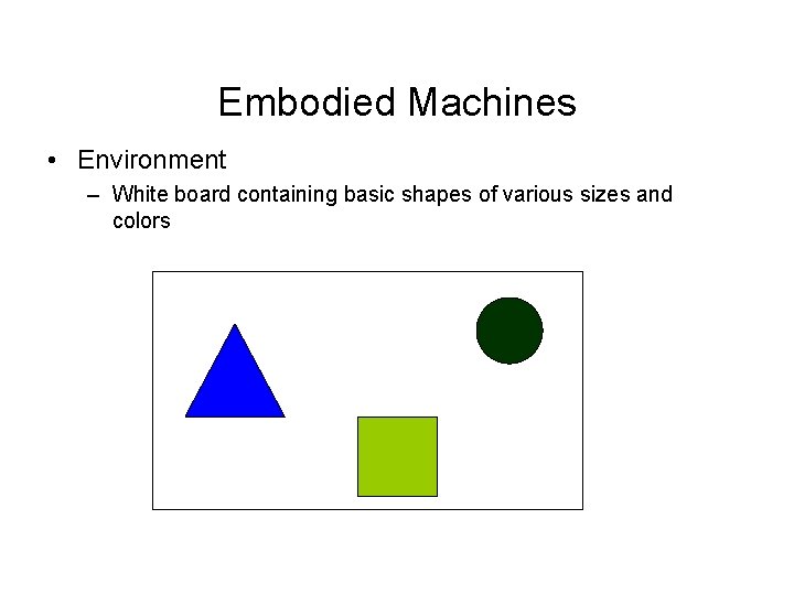 Embodied Machines • Environment – White board containing basic shapes of various sizes and