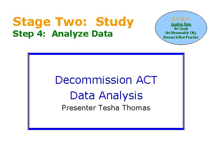 Stage Two: Study Step 4: Analyze Data Decommission ACT Data Analysis Presenter Tesha Thomas