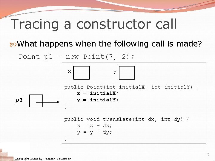 Tracing a constructor call What happens when the following call is made? Point p