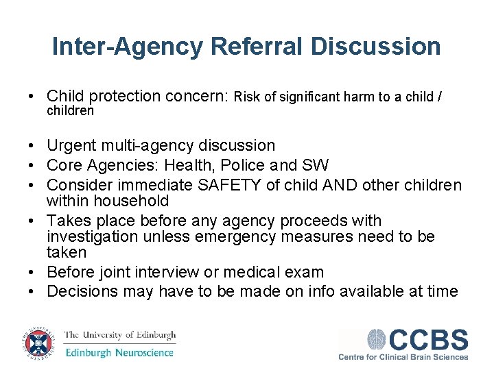 Inter-Agency Referral Discussion • Child protection concern: Risk of significant harm to a child