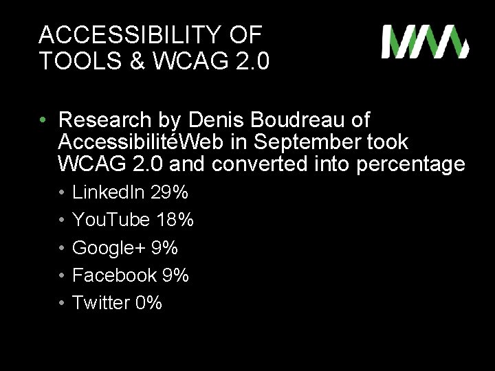 ACCESSIBILITY OF TOOLS & WCAG 2. 0 • Research by Denis Boudreau of AccessibilitéWeb