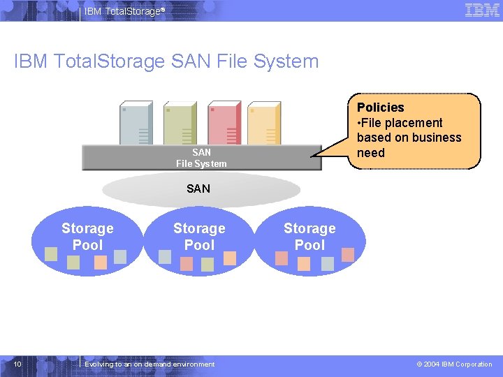 IBM Total. Storage® IBM Total. Storage SAN File System Policies • File placement based