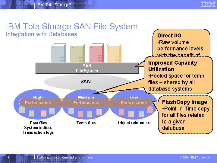 IBM Total. Storage® IBM Total. Storage SAN File System Integration with Databases Direct I/O