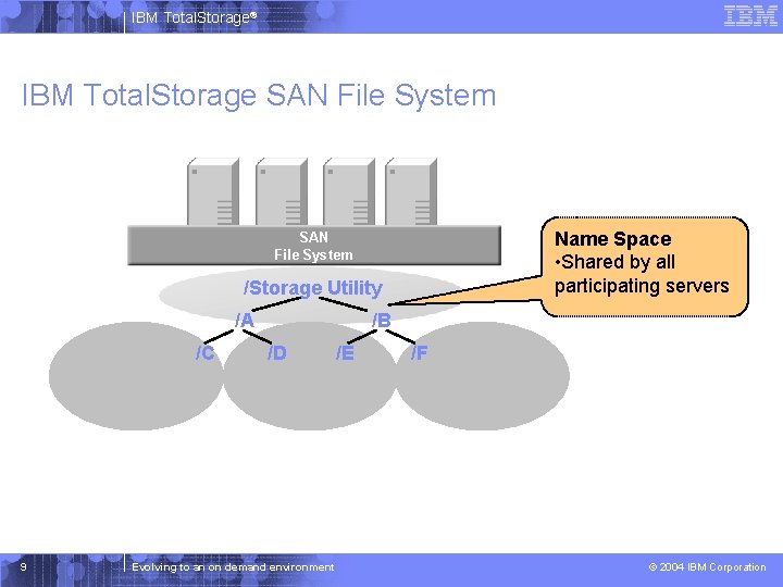 IBM Total. Storage® IBM Total. Storage SAN File System Name Space • Shared by