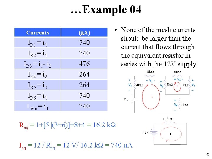 …Example 04 Currents (m. A) IR 1 = i 1 740 IR 2 =