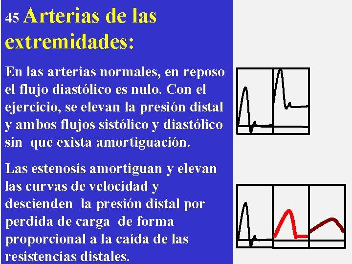 45 Arterias de las extremidades: En las arterias normales, en reposo el flujo diastólico
