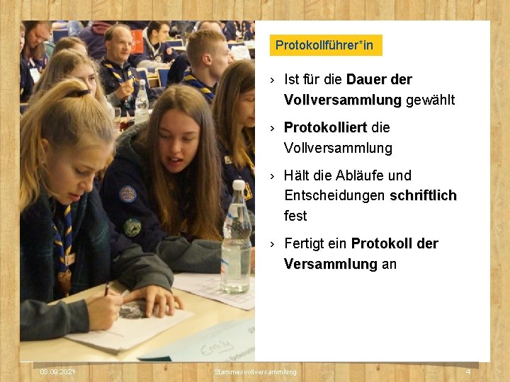 Protokollführer*in › Ist für die Dauer der Vollversammlung gewählt › Protokolliert die Vollversammlung › Protokollführer*in › Ist für die Dauer der Vollversammlung gewählt › Protokolliert die Vollversammlung ›