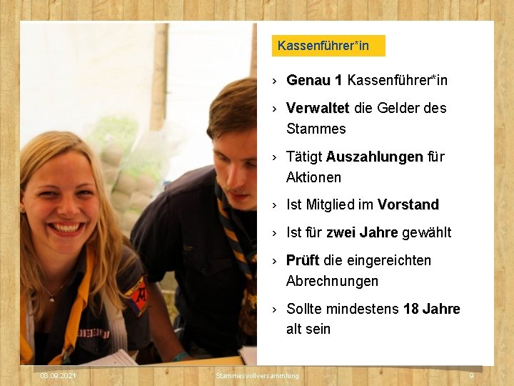 Kassenführer*in › Genau 1 Kassenführer*in › Verwaltet die Gelder des Stammes › Tätigt Auszahlungen Kassenführer*in › Genau 1 Kassenführer*in › Verwaltet die Gelder des Stammes › Tätigt Auszahlungen