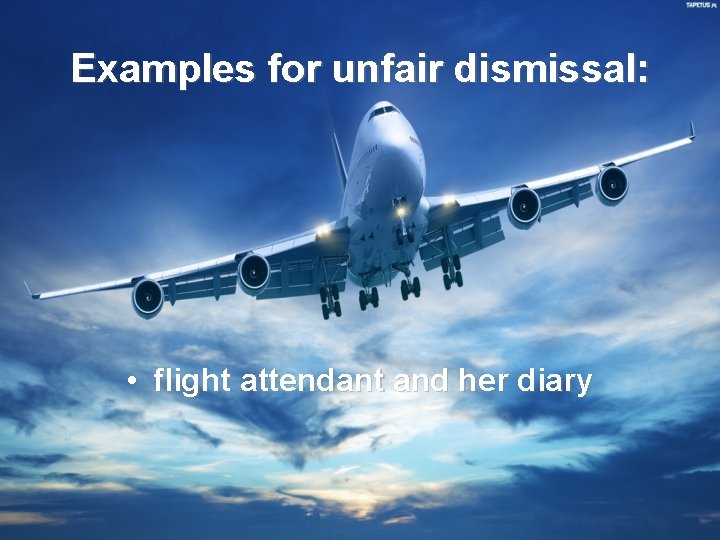 Examples for unfair dismissal: • flight attendant and her diary 
