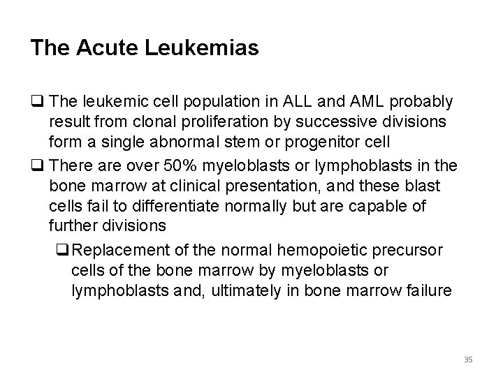 The Acute Leukemias q The leukemic cell population in ALL and AML probably result