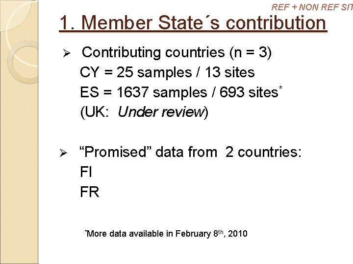 REF + NON REF SIT 1. Member State´s contribution Ø Contributing countries (n =