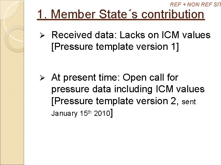 REF + NON REF SIT 1. Member State´s contribution Ø Received data: Lacks on