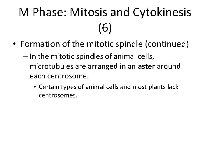 M Phase: Mitosis and Cytokinesis (6) • Formation of the mitotic spindle (continued) –