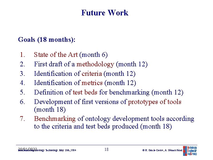 Future Work Goals (18 months): 1. 2. 3. 4. 5. 6. 7. State of