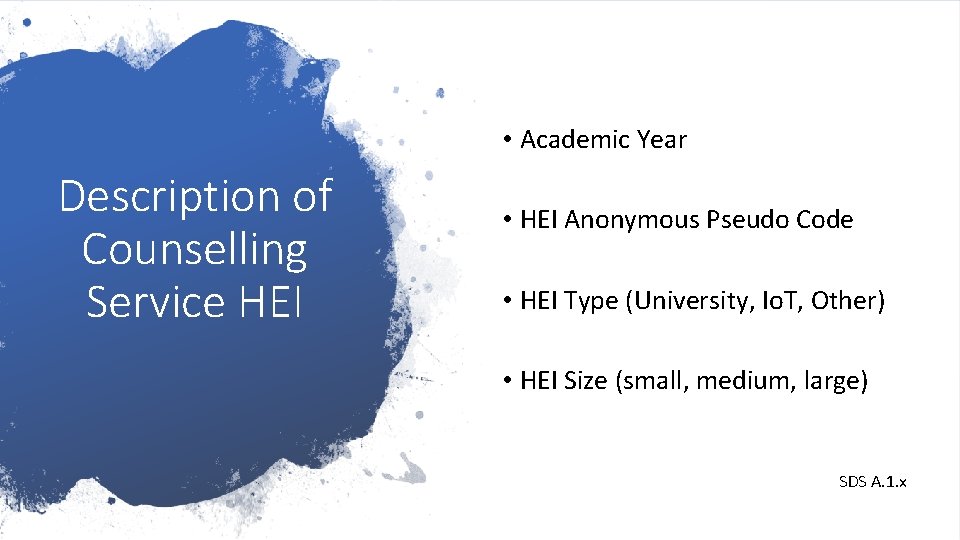 • Academic Year Description of Counselling Service HEI • HEI Anonymous Pseudo Code